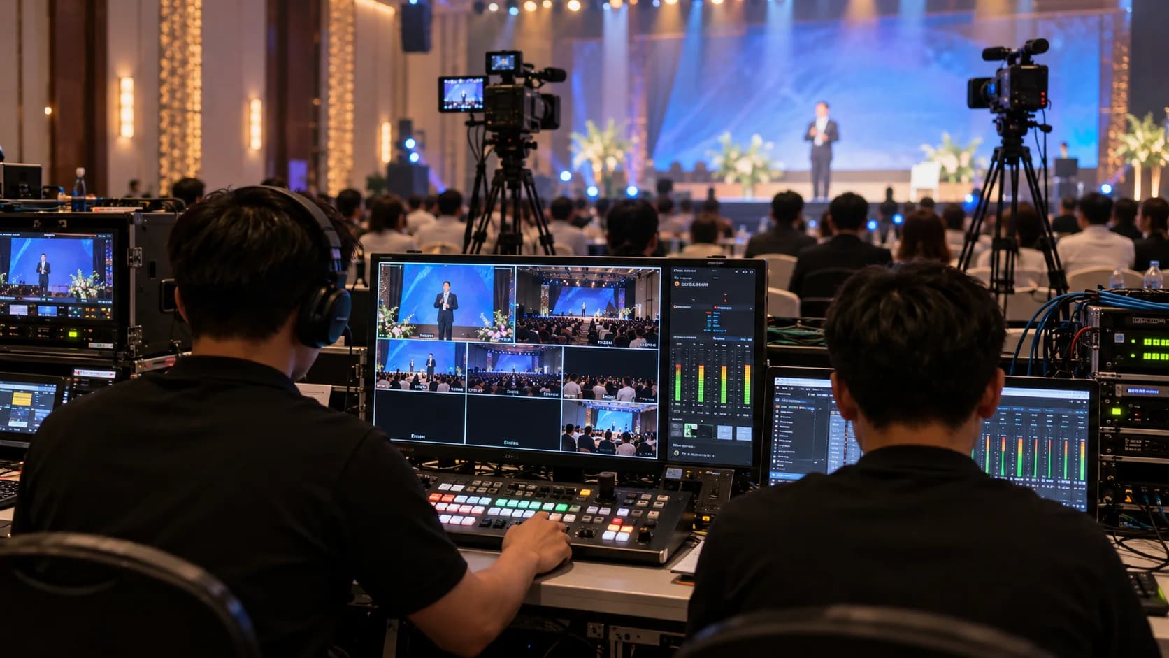Toàn cảnh người tham dự một chương trình ngoài trời vào buổi tối